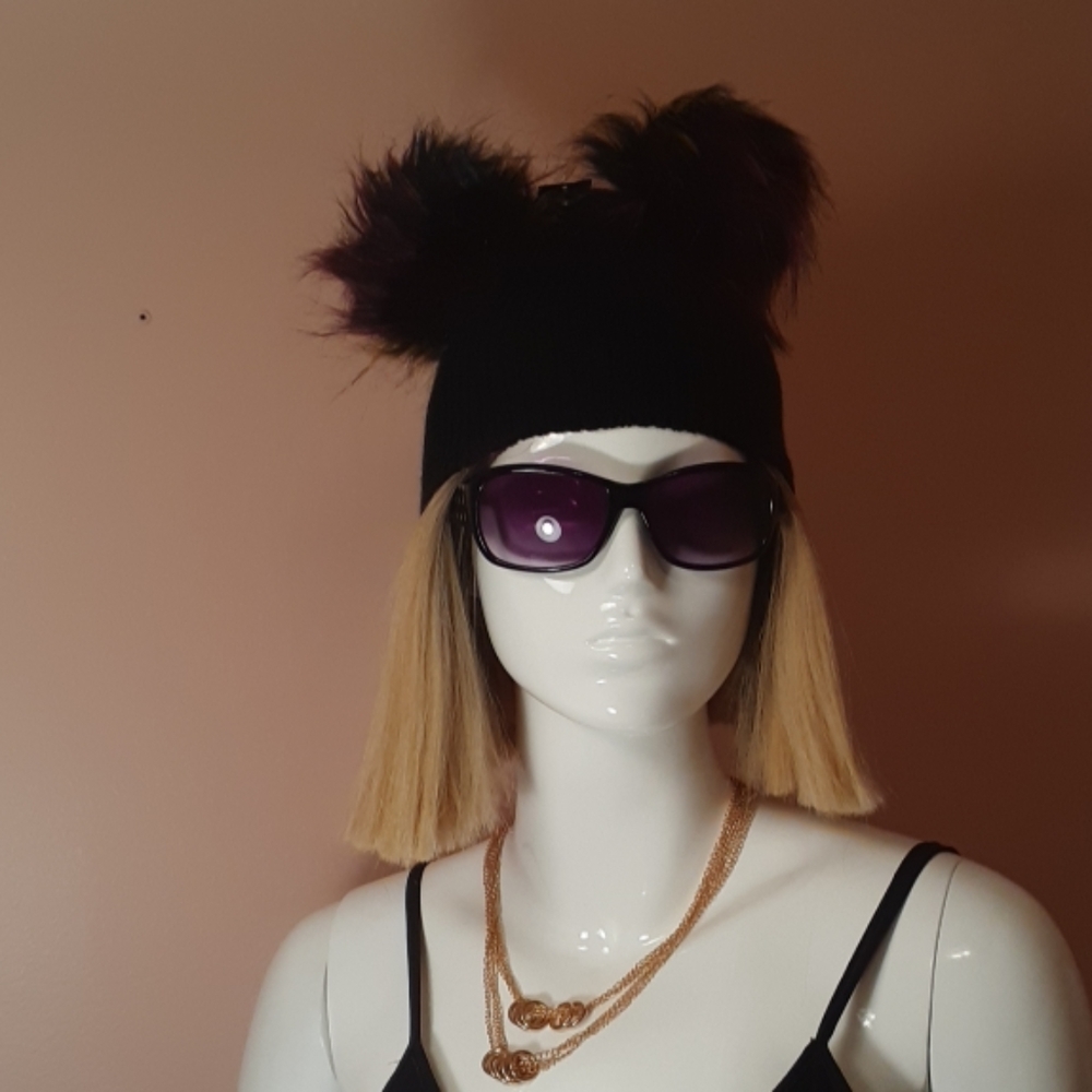 Black Double Pompom Iconic Beanie